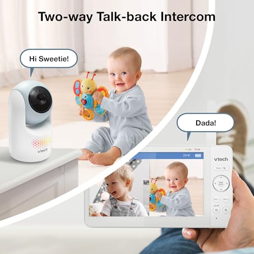 Image of VTech Baby Monitor No WiFi, 2 Cameras, 7 inch Split IPS Screen, 5000mAh 12Hr Battery, 360 Pan Tilt Zoom, Night Vision, Night Light| Advanced Max Twin Blue
