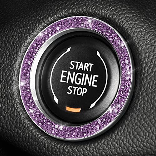 Image of ToBeQueen Purple Car Push Start Button Cover Ring Emblem Sticker, Interior Crystal Diamond Rhinestone Engine Start Stop Ring Decoration, Violet Bling Car Accessories for Women, Purple