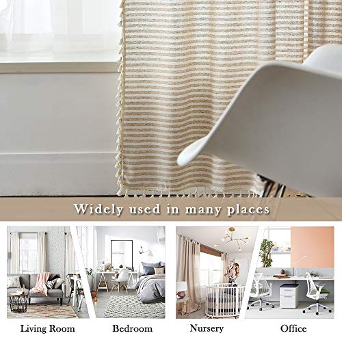 Colorbird Striped Semi-Blackout Window Curtains 2 Panels Farmhouse Style Cotton Linen Darkening Curtains With Tassel Rod Pocket Window Drapes For Dining Living Bedroom (52" W X 84" L, 1 Pair, Beige) #TOP5