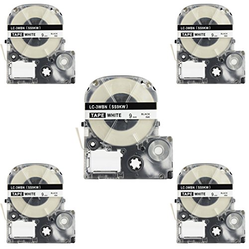 Replace Label Tape for Epson LK3WBN LC3WBN9(SS9KW), Label Tape Cartridge Compatible for Epson LabelWorks LW300 LW400 LW500 LW600P LW700 Black on White 3/8 Inch X 26.2 Feet(9mm x 8M),5 Pack