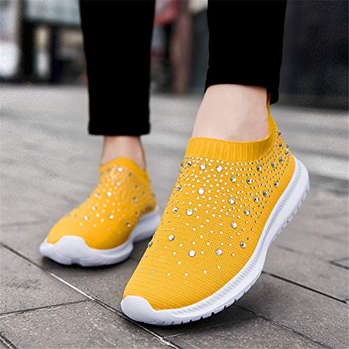 Image of GOSPT Women's Mesh Sport Shoes Rhinestone Glitter Slip On Ballroom Jazz Latin Dance Sock Sneakers
