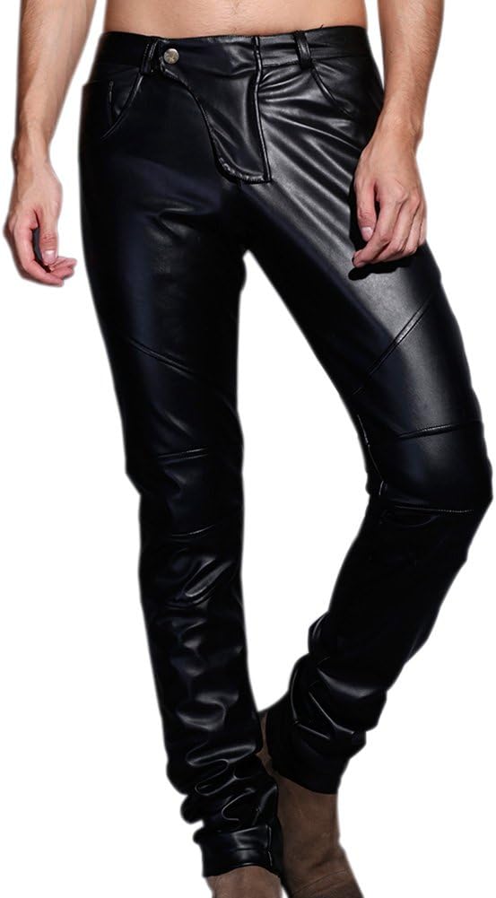 IdopyMen`s Slim Fit Party Performance Biker Faux Leather Jeans Pants