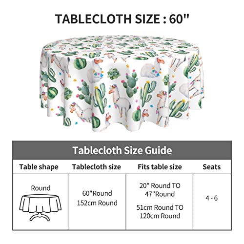 Cactus And Alpaca Llama Round Tablecloth 60" Waterproof Tablecover For Outdoor Patio Party Picnic Wedding Indoor Kitchen Dinner Tabletop Decoration #TOP2