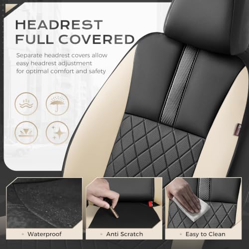 Image of Coverado Car Seat Covers Front Pair, Automotive Leather Seat Covers for Car,Universal Fit Front Back Seat Cover, Non-Slip Waterproof Breathable Car Seat Protector