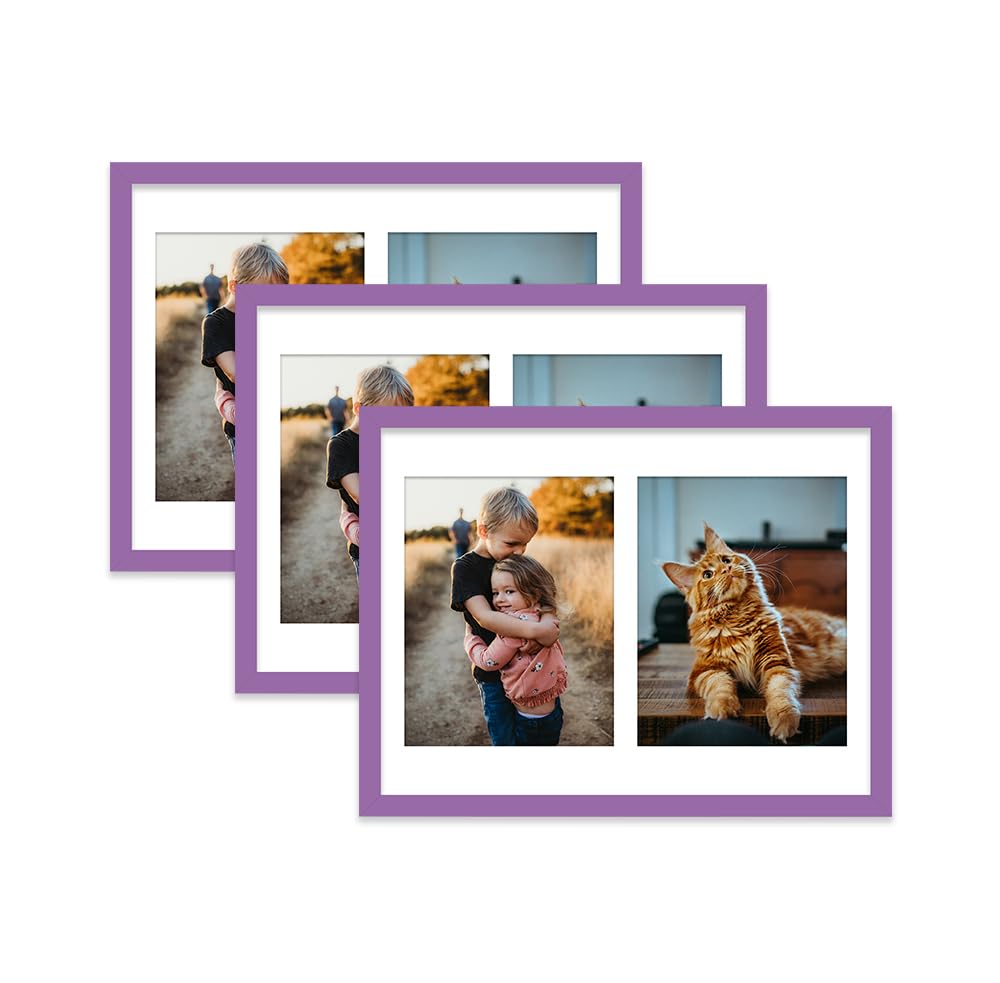 Purple Multi Photo Frame - Holds 2 x 9x7 Pictures, Family Collage Picture Frame for Wall Display, 16x12 Frame size, Set of 3