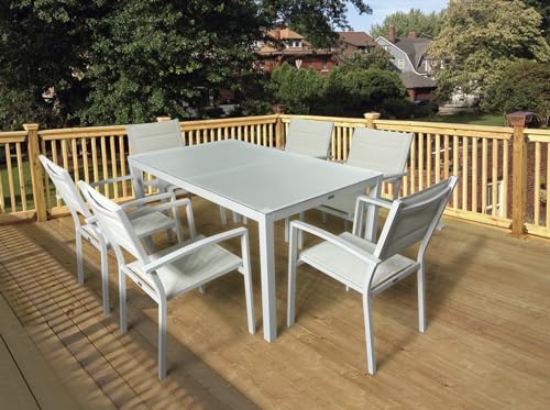 MOMMA HOME Mesa Jardin Aluminio y Cristal TempladoMesa Comedor Rectangular de Exterior 6 Personas Aire Libre Medidas 150x90x74 cm (Blanco) - imagen 4