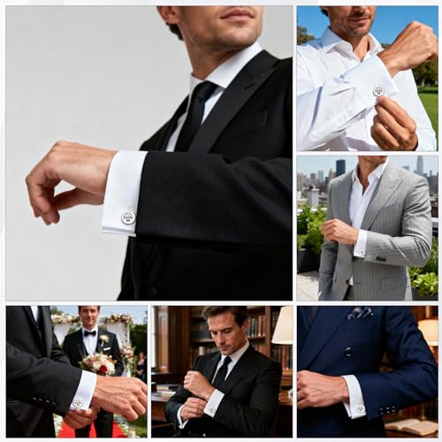 Gemelos plateados grabados para hombre 2 pcs miniatura 7