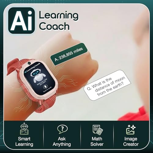 Image of sekyo 4G Smart Watch for Kids | AI Learning Coach, Whatsapp, Video Calling, GPS Tracker, Health Monitoring, Habit Coach| Edu-Games, Step Count (Red, Neo Ai)