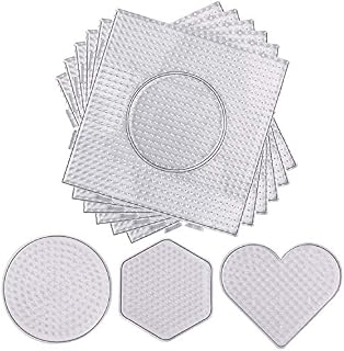 5 mm 9 Pieces Fuse Beads Boards Clear Plastic Pegboards Large Square, Small Round, Mini Heart and Hexagon for Kids Craft Beads