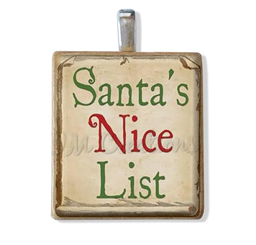 Holiday Sayings Words Designs Game Piece Tile Pendants - BUY 2 or MORE, GET 1 FREE NECKLACE (Santa's Nice List)