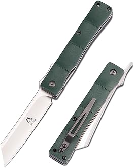 Folding Pocket Knife with Clip D2 Steel Blade,Handmade Camping Knives for Men Liner Lock G10 Handle Anti-slip Bamboo Style,Japanese Sharp Edc Pocket Knife with Sheath Hiking higonokami