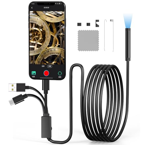 UXEN Endoscope Inspection Camera - USB Endoscope Camera Flexible Rigid Snake Camera with 6 LED Lights, 8mm IP67 Waterproof Tube Sink Pipe Drain Camera for iOS/Android Phone, iPad, Window, 9.84FT