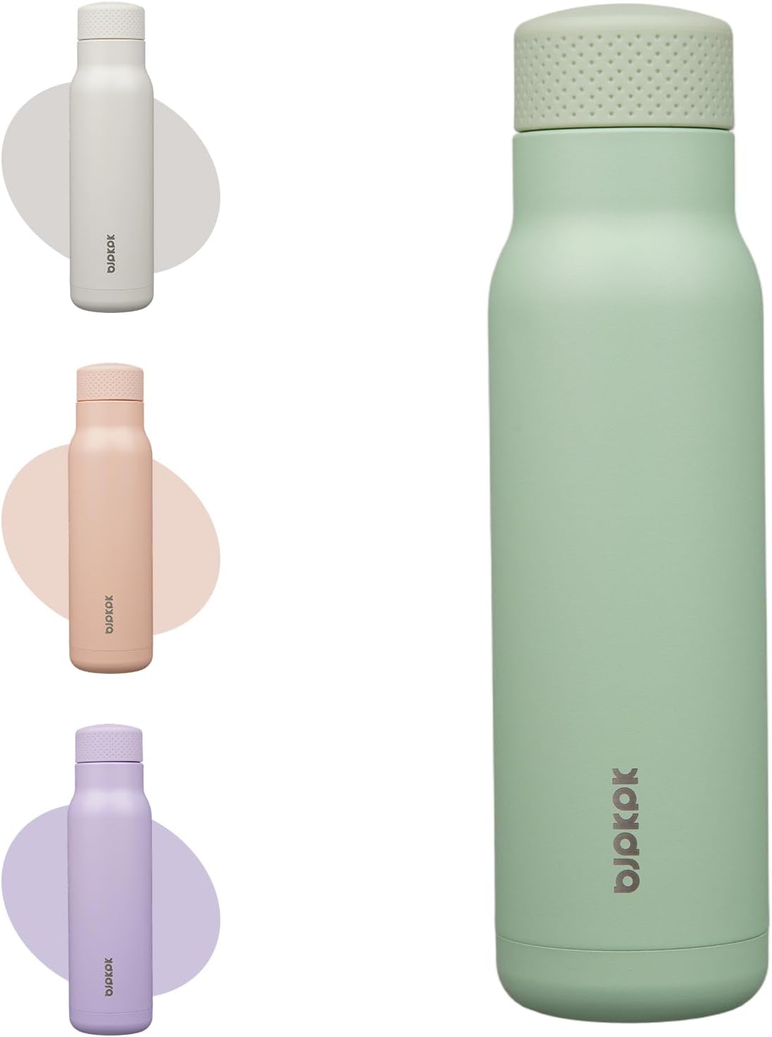 BJPKPK Stainless Steel Water Bottle,21oz insulated Reusable Bottle,Leakproof Metal Thermal Flask Double Wall,Keep Drinks Cold and Hot,Mint Green