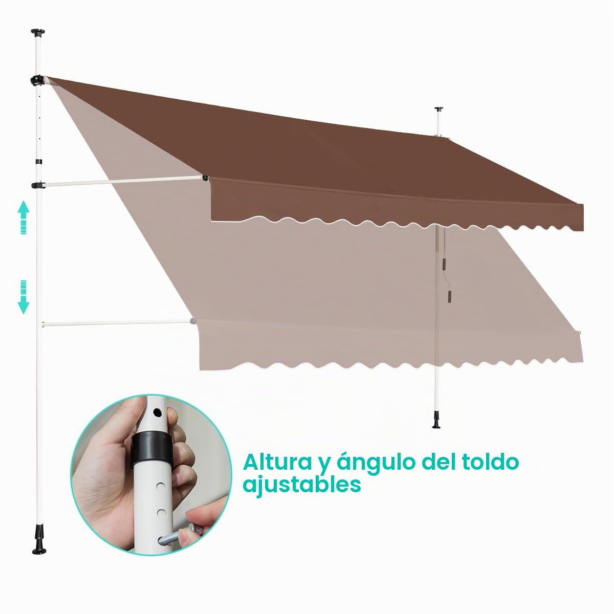 GOPLUS Toldo Retráctil Manual, Toldo Enrollable Impermeable con Manivela, Altura Ajustable 2-3M, Toldos Exterior Terraza Balcón Jardín (Marrón, 2,5 m)