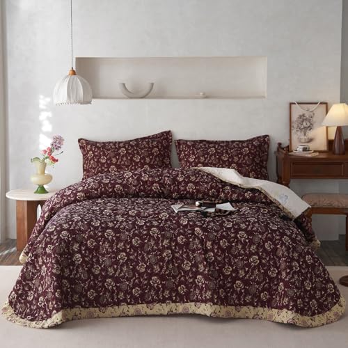EAVD French Vintage Floral Quilt Set Queen Soft Cotton Chic