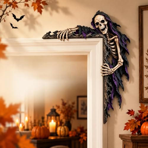 Halloween Door Corner Wooden Decor, L Shaped Gothic Door Topper，Skeleton - image 1