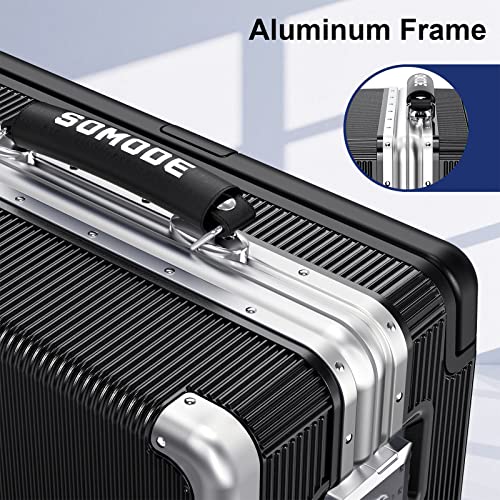 Somode La Series Carry On Luggage 20Inch Wide Handle Suitcase,Hardshell With Aluminum Frame,Supper-Low Noise Spinner Wheels & Tsa Lock, Business Travel Carry-On Luggage (Black) #TOP2