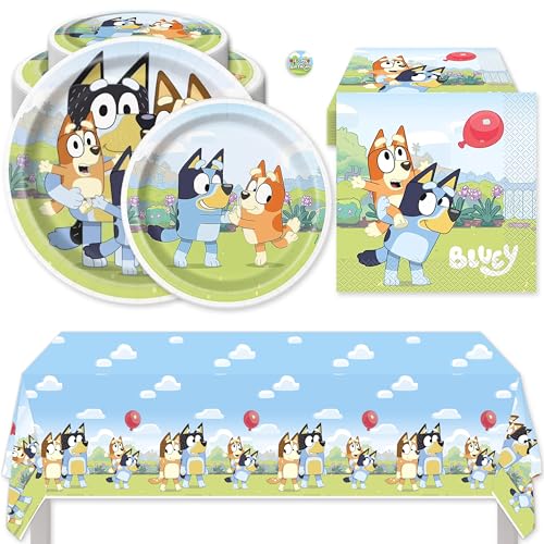 Bluey Birthday Decorations Party Supplies Kit for 16 – Officially Licensed Bluey Party Pack with 9 Inch Plates, 7 Inch Plates, Napkins and Table Cover (49 Pieces)