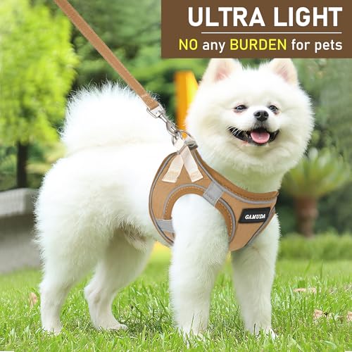 GAMUDA Small Pet Harness Collar and Leash Set, Step in No Chock No Pull Linen Fabric Soft Mesh Dog Vest Harnesses Reflective for Dogs Puppy Cats Kitten Rabbit (Brown, M) - Image 8