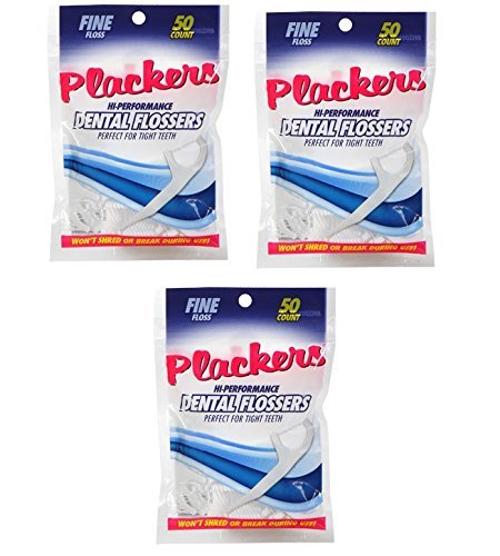 Plackers Hi Performance Fine Flossers 50 Count x 3 Bags - 150 Total