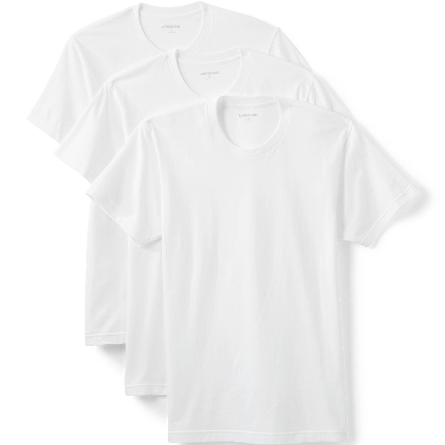 Lands End Essentials Mens Crew Neck T-Shirt 3 Pack - Premium Cotton Tee Casual Regular Fit