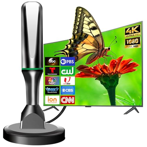 TV Antenna Indoor, Antenna for TV Without Cable for Long Range Reception and All Smart/Old TVs, Digital Antenna with Strong Magnetic Base & Metal Plate for Local Channels, Supports 4K 1080p(V019-V)