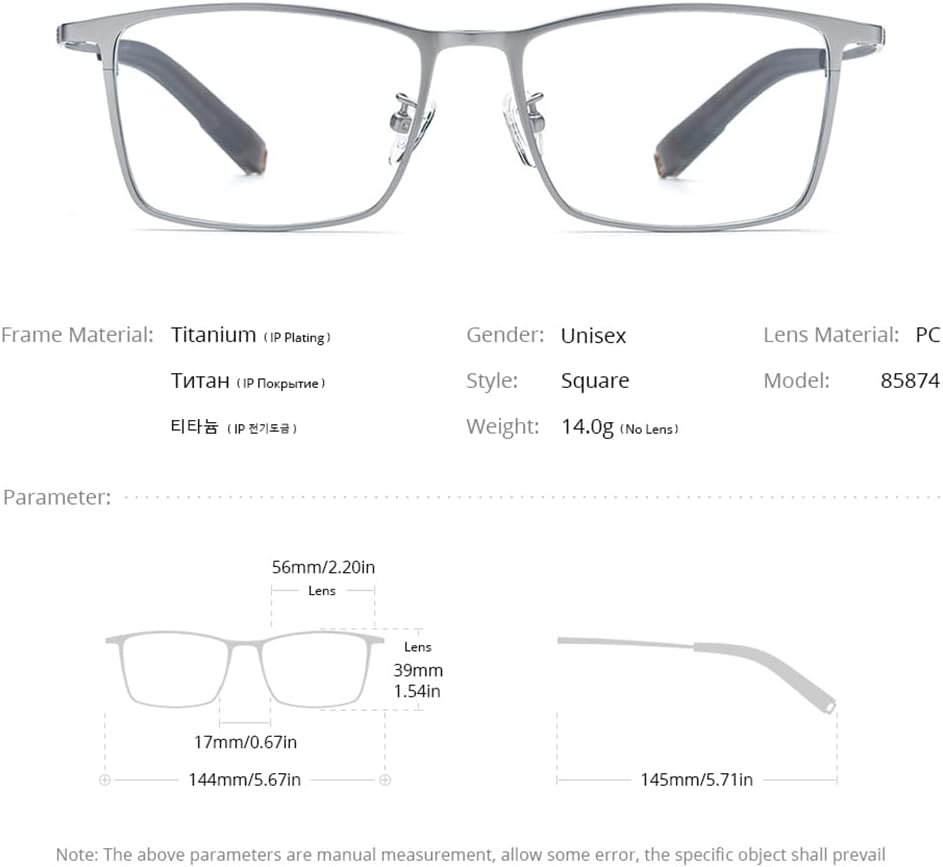 Pure Titanium Glasses Frame Men Square Eyeglasses Optical Eyewear F8827 85874 Black Clear image 3 of 8 B0F4874QHJ