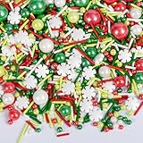 Twisweet Christmas Sprinkles, Red Green White Pearls for Cake Decorating, Edible Snow Flower Sugar Sprinkles for Baking, Candy Pearls Jimmies Mix, Cake Topper Ice Cream Cupcake Cookie Toppings Dessert Decorations, Christmas Winter Party Supplies (130g/4.58oz)