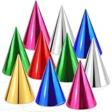 WEOXPR Pre-Assembled Metallic Party Hats Bulk Colorful Cone Hat for Adults & Kids, Ready to Use Birthday Party Hats(18)