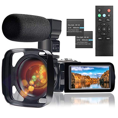 Video Camera Camcorder with Microphone, Full HD 1080P 24MP 30FPS FamBrow Digital YouTube Vlogging Camera Recorder Night Vision 3.0 Inch 270 Degree Rotation LCD 16X Digital Zoom Camcorders, 2 Batteries