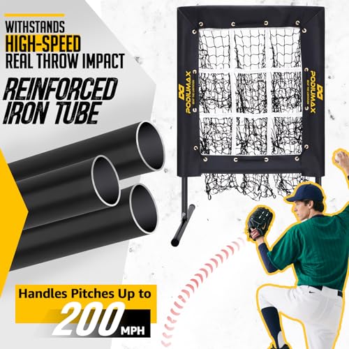 PodiuMax Baseball Pitching Net, 9 Hole Pitching Net with Strike Zone, 5 Adjustable Heights Baseball Throwing Net for All Ages, Heavey Duty Solo Trainer with Carry Bag for Backyard Practice by PodiuMax - Image 5