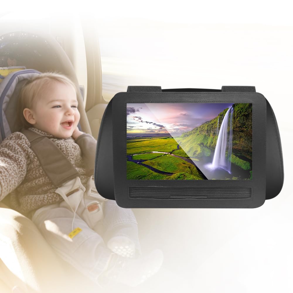 Riloer Sunwan Support de fixation pour appuie-tête de voiture, 3 tailles pour tablette, lecteur DVD, lecteur DVD portable pivotant et rabattable (25,4 cm, noir)