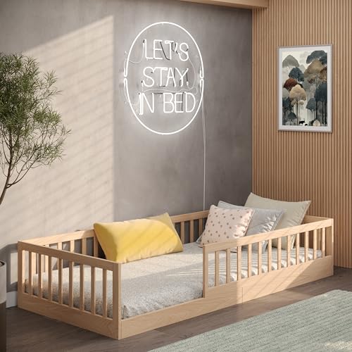 CADANI TIMI XL Bodenbett 90x200 Natur, Rausfallschutz abnehmbar, bis 200 kg