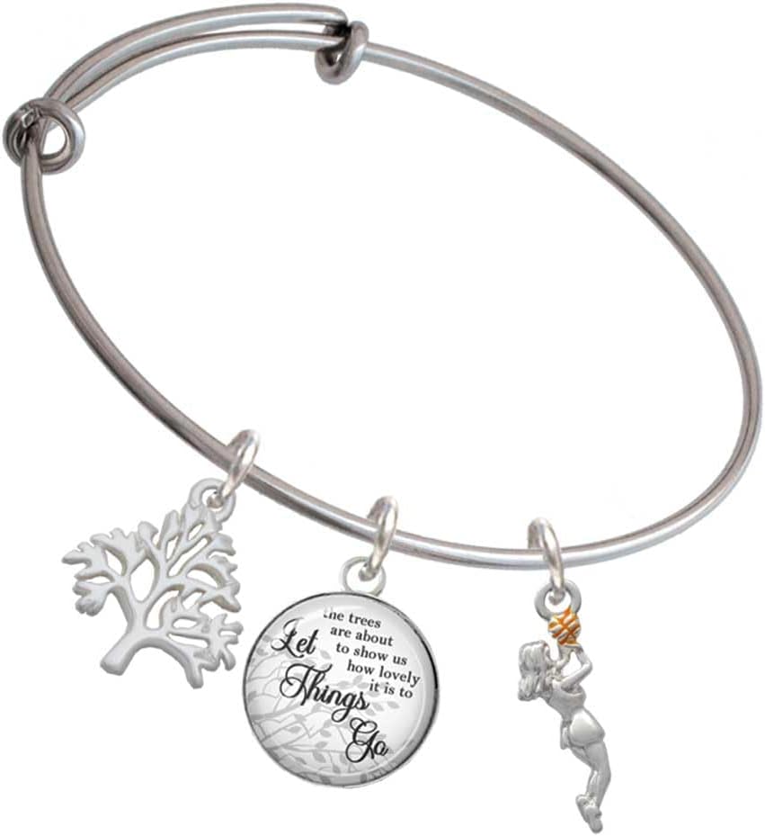 Delight Jewelry Silvertone Basketball Player Girl Silvertone Let Things Go Tree Charm Bangle Bracelet