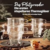 ElbFuchs® Espressotassen Set [4x 150ml] STAPELBARES PLATZWUNDER | Espresso Gläser doppelwandig mit Henkel | Thermogläser doppelwandig | Ideal als Espressokaffeegläser | Mokkatassen – Ansicht 3