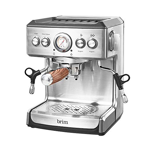 brim 19 Bar Espresso Machine, Fast Heating Cappuccino, Americano, Latte and Espresso Maker, Milk Steamer and Frother, Removable Parts for Easy Cleaning, Stainless Steel with Wood Accents - Image 3