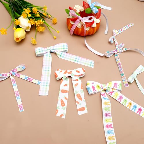 6 Rollen Osterband für Geschenkverpackung 1cm x 5m Ostern Grosgrainband Küken Ostereier Hase Osterband Farbiges Frühlings band für Bastelarbeiten DIY Osterkörbchen Party Dekorationen