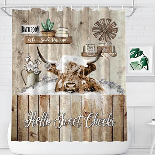 Fuzawet Rustic Highland Cow Shower Curtain Farmhouse Highland Cow Shower Curtain Set With 12 Hooks Fabric Waterproof Farm Country Cow Curtains Bathroom Curtain Decor For Bathtub 60''X72'' #TOP1