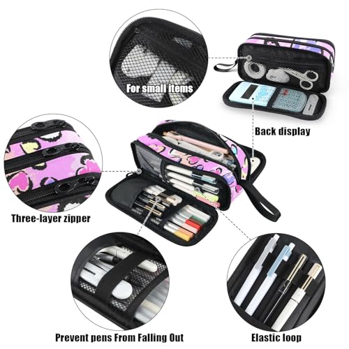 Image of Fustylead Leopard Print with Hearts Large Pencil Bag Storage Pen Case Makeup Pouch Stationery Bag for School College Office Organizer