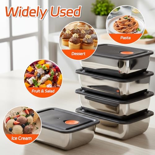 10 Set Stainless Steel Food Containers with Lids, Metal Leak-Proof Food Storage Containers Reusable Stackable Meal Prep Container for Lunch Picnic Travel, Dishwasher & Freezer Safe (16 oz) - Thumbnail 3
