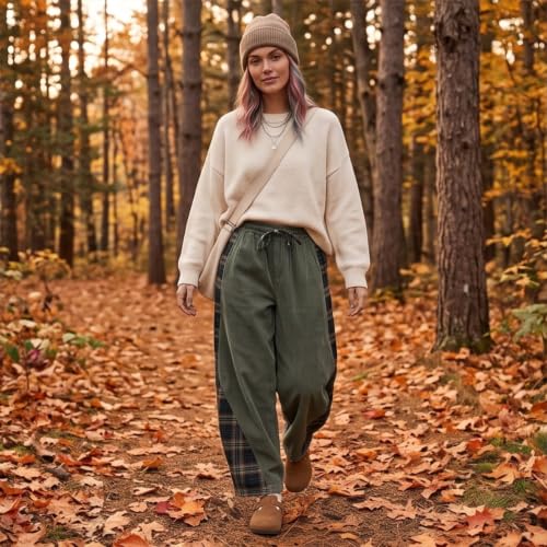 Barrel Pants Corduroy Plaid Side Panel Casual Loose Vintage Trousers - image 4