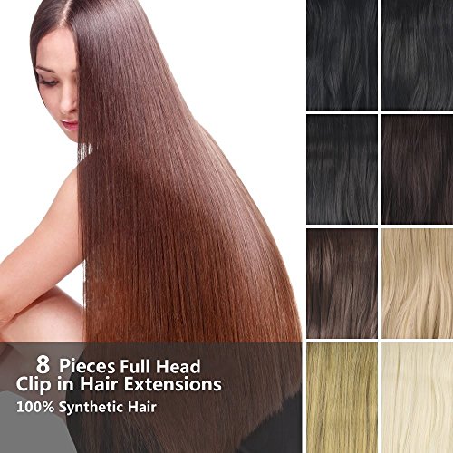 [PROMO] 17" Long Straight Curly Wavy Full Head Clip in Hair Extension 8 Pcs 18 Clips Real Thick Heat Resistance Synthetic Hairpiece for Women Girls (Medium Brown) - Thumbnail 7