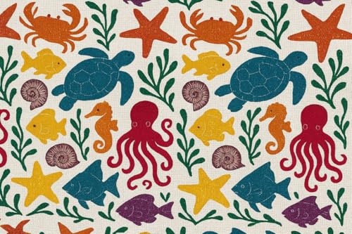 Image of Premium Cotton Sea Creature Printed Throw Blanket for Kids Room | 50x60 Inches Multicolor Design Throw for Sofa, Chairs, Bedroom & Home | Skin-Friendly & Lightweight