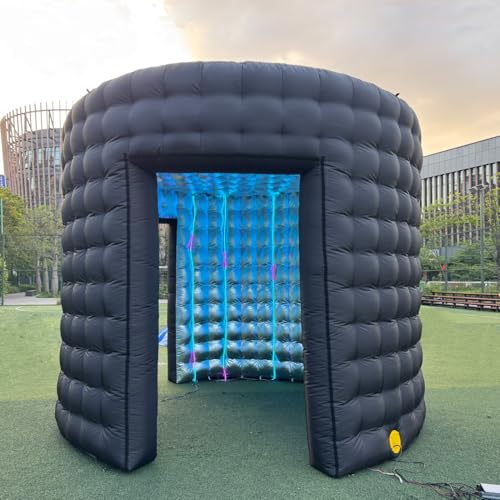 Vinfgoes 10ft Diameter Round Inflatable LED 360 Photo Booth Enclosure with Led Light, Air Blower Photo Booth Backdrop for Wedding, Birthday, Exhibition, 2 Doors
