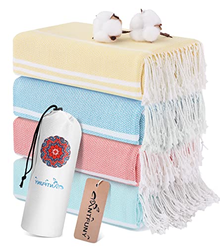 4 Packs Cotton Turkish Beach Towels Oversized Bath Pool Swim Towel Bulk Set Quick Dry Sand Free Extra Large Big Blanket Adult Travel Essentials Cruise Accessories Must Haves Clearance Vacation Stuff #TOP14
