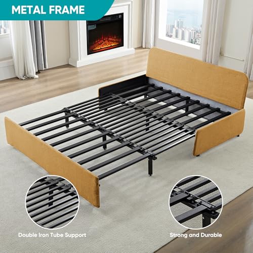 Image of BALUS 2 in 1 Queen Size Sleeper Chair Pull Out Sofas Couch with Pullout Beds, 43 inch W Convertible Guest Sleepers Chair Bed Sofabed with Pillows and Mattress for Living Room Apartment Loft, Yellow