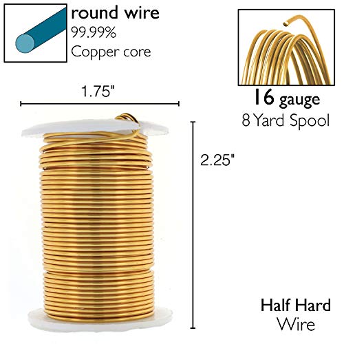 Image of The Beadsmith Wire Elements 16-Gauge Lacquered Tarnish-Resistant Copper Wire for Jewelry Making, 8 Yard, 7.32 Meter Spool (Brass Color)