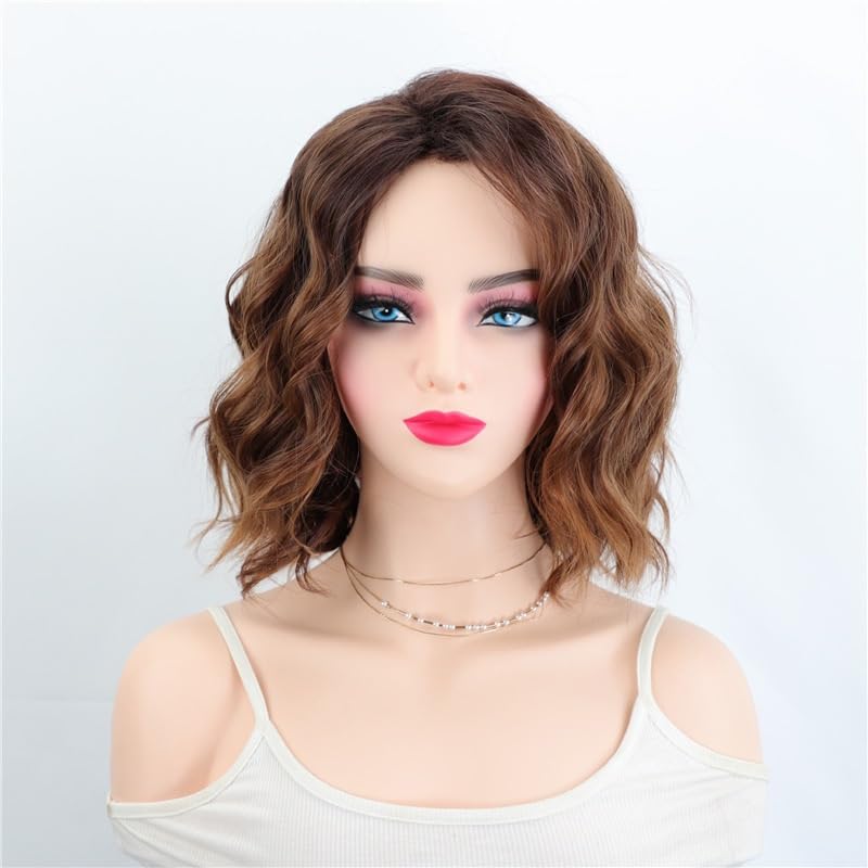 Parrucca da donna con capelli corti e ricci sfumati, elegante Matrimoni(B)