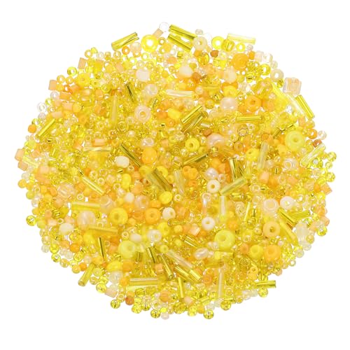 uxcell 1000 Pcs Mixed Glass Seed Beads 1-4mm Mini Loose Glass Bugle Beads for DIY Earrings Necklaces Bracelets Jewelry Making Yellow
