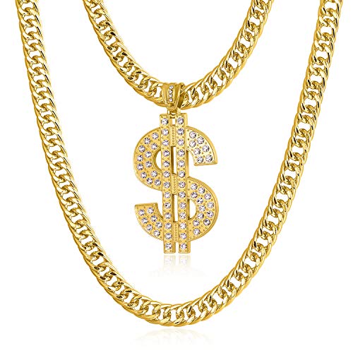 Gold Chain for Men with Dollar Sign Pendant Necklace (Style F 32'' length)